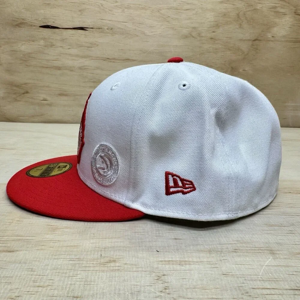 NEW Atlanta Hawks New Era White/Red State Pride 59FIFTY Fitted Hat sz 7 7/8